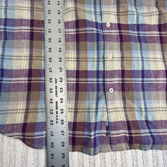 Tommy Bahama Button Up Shirt Mens Medium Purple Plaid Short Sleeve Linen Blend - Picture 7 of 7